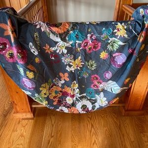 Crate and Barrel gray floral 60” round cotton tablecloth